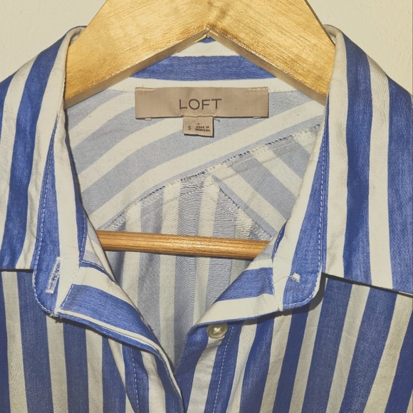 Loft blue & white button down waist tie short sleeve dress - Picture 5 of 6